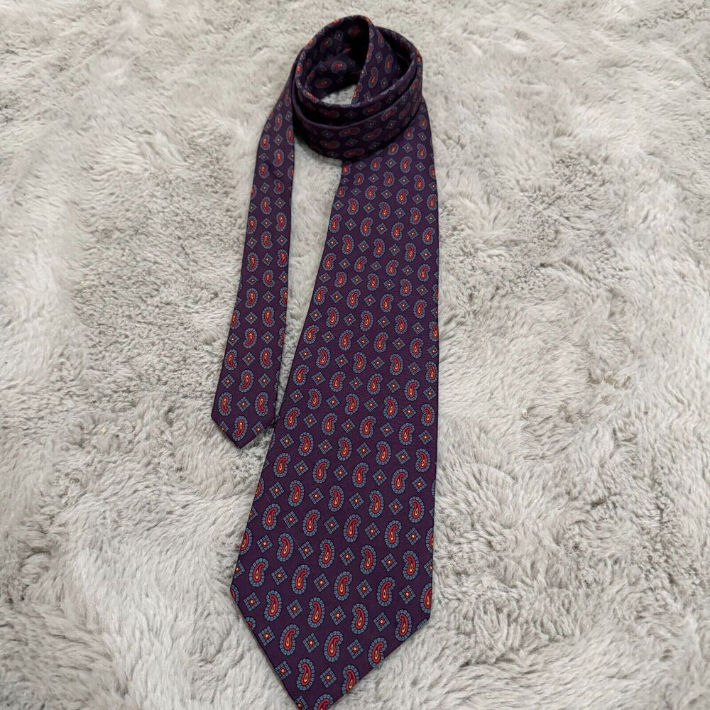 Vintage Polo Ralph Lauren 100% Silk Tie‎ - Made in USA, Paisley Theme, Burgundy